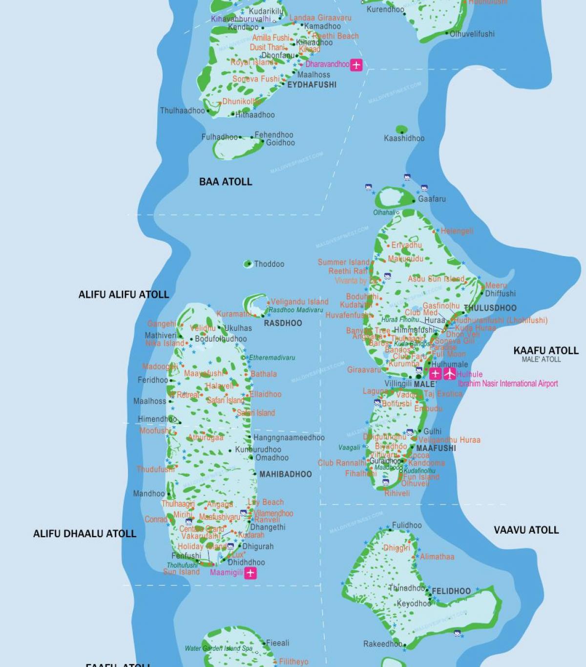 de maldiven luchthavens kaart