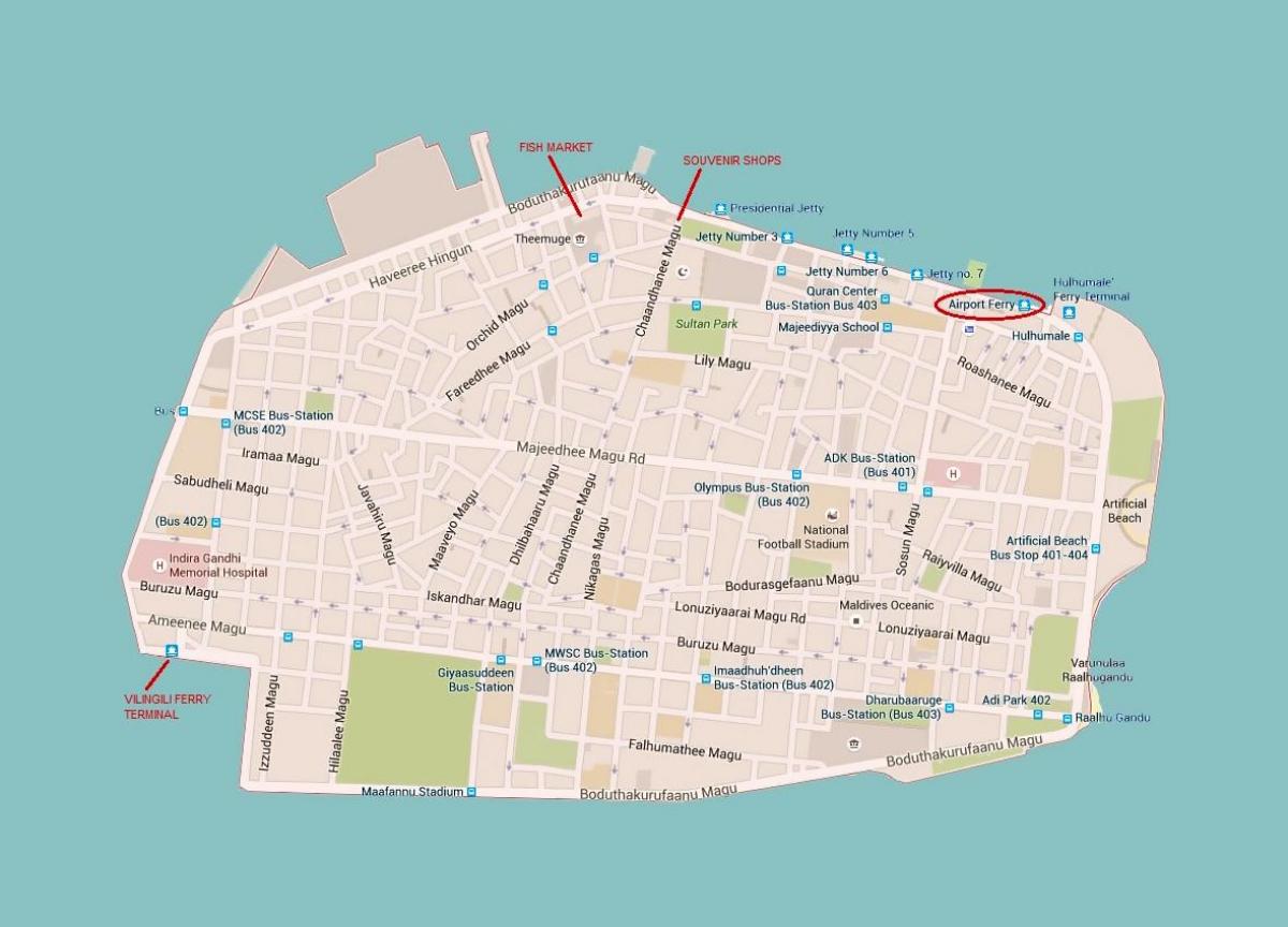 kaart van de stad malé, maldiven